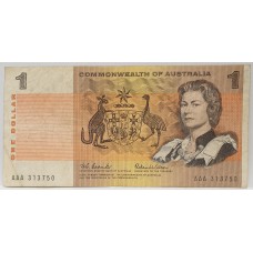 AUSTRALIA 1966 . ONE 1 DOLLAR BANKNOTE . COOMBS/WILSON . FIRST PREFIX AAA